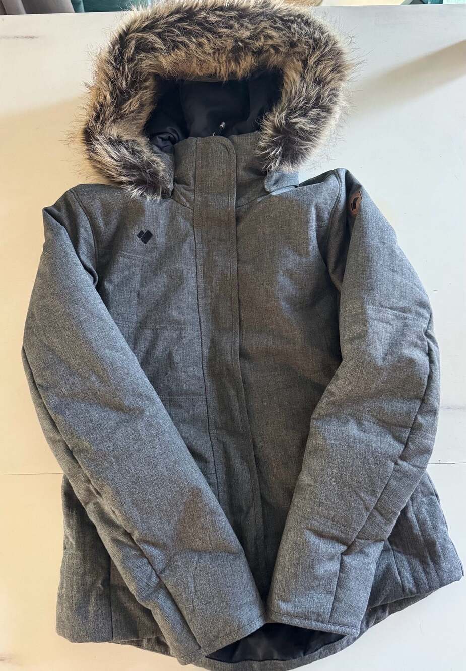 Obermeyer Tuscany II Insulated Jacket Charcoal Heather Gray with Faux Fur Hood
